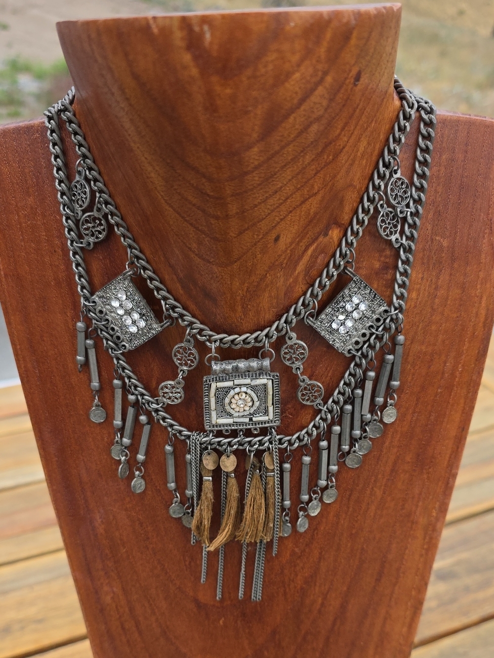 Bohemian Silver-Tone Statement Fringe Necklace